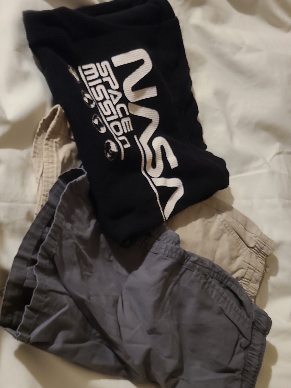 Nautica Boys Khaki and Gray Elastic-Waist Shorts  And Lond Sleeve NASA T Shirt